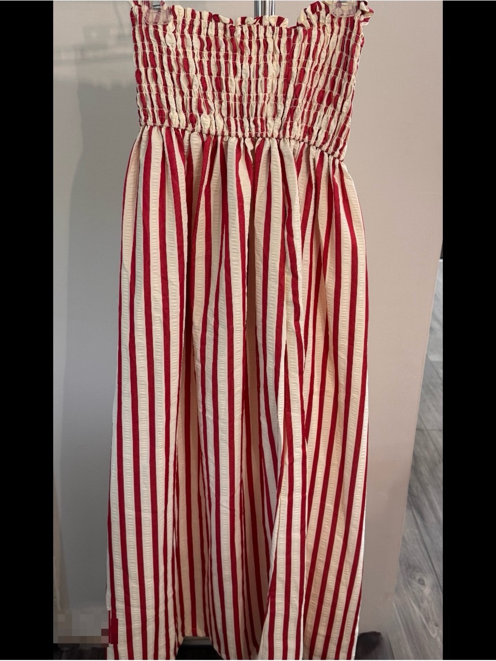 Amazon Red and Cream Striped Smocked Maxi Dress
